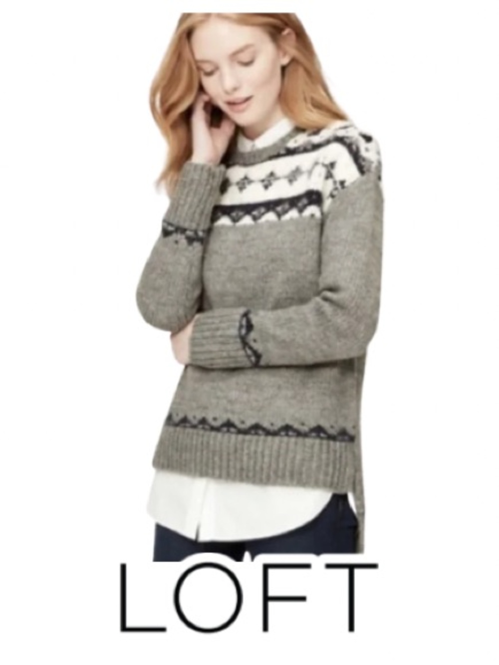 LOFT | Black & Gray Fair Isle Design Sweater - Size SP